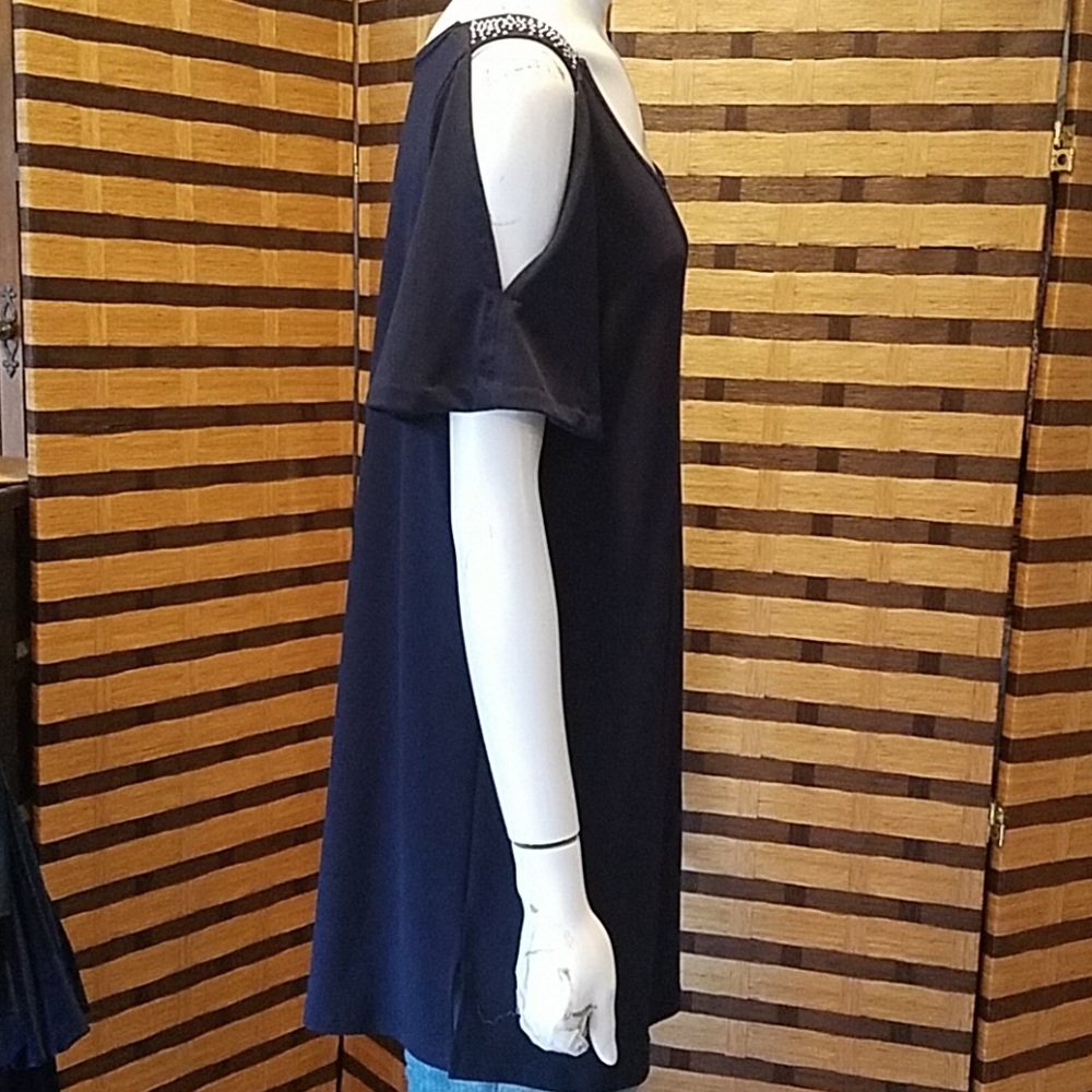 Valentina cold shoulder Dk Blue stretch